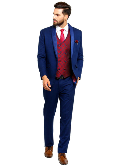 Mens blue suit with maoon waistcoat