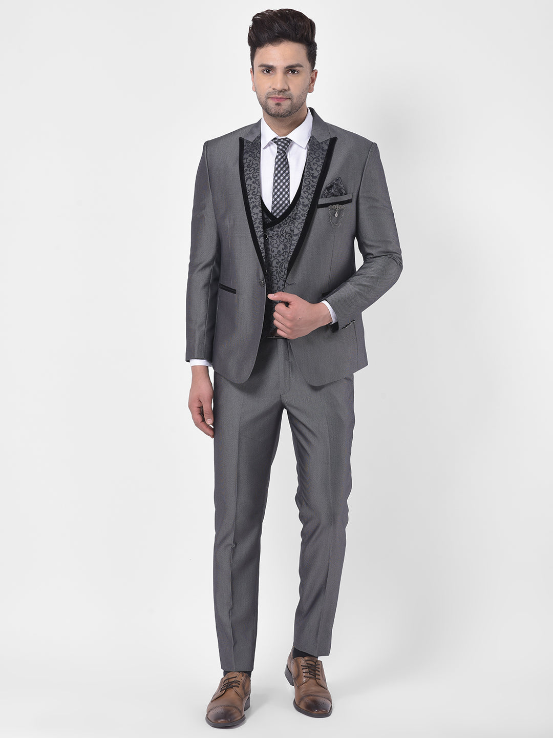 Luxe Three Piece Blue Solid Formal Suit - Cyprus